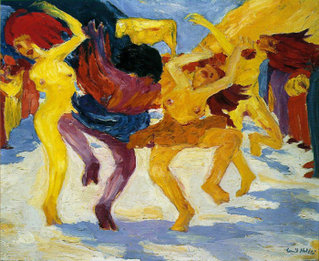 Эмиль Нольде. Танец у золотого телёнка. Холст, масло. 88х105,5. 1910. Новая пинакотека (Мюнхен).