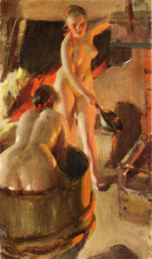 Андерс Цорн. Девушки в бане. Холст, масло. 86х53. 1906. Национальный музей Швеции.