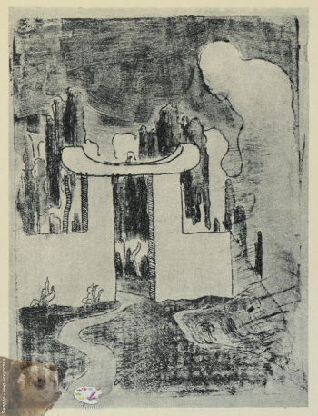 Чюрлёнис Микалоюс Константинас. Ворота. Бумага, цветной фторофорт. 12,2х9,3. 1907-1908. Частное собрание.