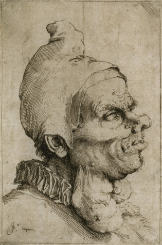 Хосе де Рибера. Гротескная голова. Бумага, гравюра. 21,6х14,3. 1617-1627. Музей изящных искусств (Хьюстон).