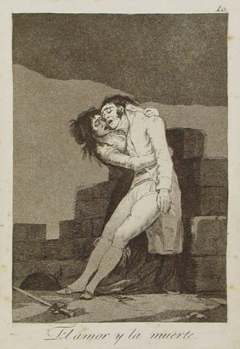 Франсиско Гойя. Любовь и смерть. Бумага, офорт. 20х14. 1799. Библиотека Каталонии.