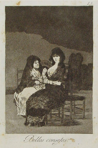 Франсиско Гойя. Добрые советы. Бумага, офорт. 20х14. 1799. Библиотека Каталонии.