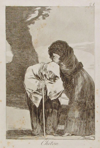 Франсиско Гойя. Никому ни слова. Бумага, офорт. 20х14. 1799. Библиотека Каталонии.