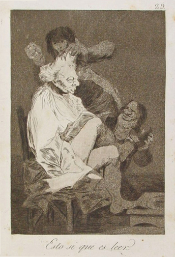 Франсиско Гойя. Вот это называется читать. Бумага, офорт. 20х14. 1799. Библиотека Каталонии.