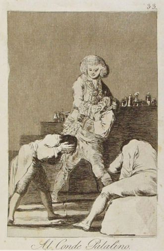 Франсиско Гойя. Графу палатинскому. Бумага, офорт. 20х14. 1799. Библиотека Каталонии.