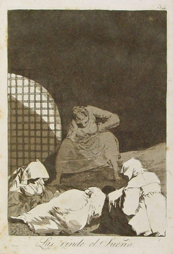 Франсиско Гойя. Их одолевает сон. Бумага, офорт. 20х14. 1799. Библиотека Каталонии.