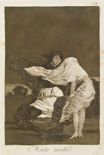 Франсиско Гойя. Скверная ночь. Бумага, офорт. 20х14. 1799. Библиотека Каталонии.