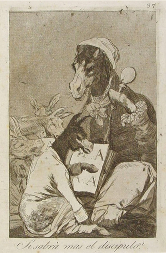 Франсиско Гойя. А не умнее ли ученик? Бумага, офорт. 20х14. 1799. Библиотека Каталонии.