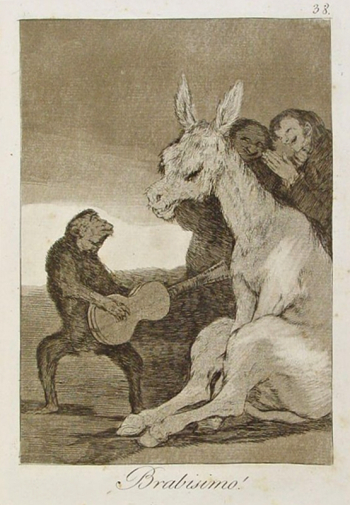 Франсиско Гойя. Брависсимо! Бумага, офорт. 20х14. 1799. Библиотека Каталонии.