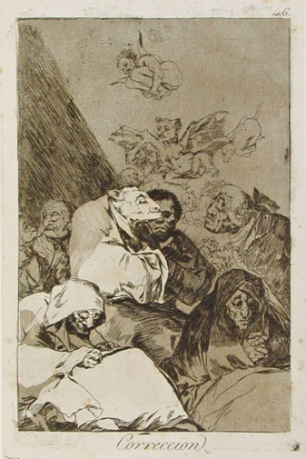 Франсиско Гойя. Строгий выговор. Бумага, офорт. 20х14. 1799. Библиотека Каталонии.