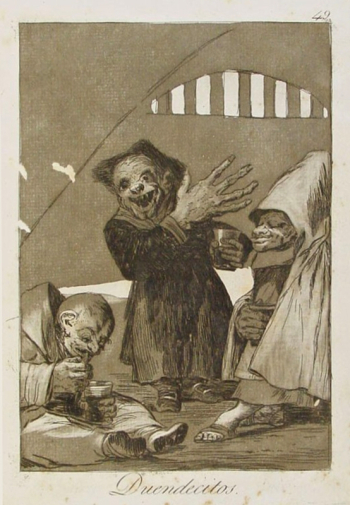 Франсиско Гойя. Маленькие домовые. Бумага, офорт. 20х14. 1799. Библиотека Каталонии.