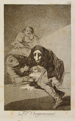 Франсиско Гойя. Стыдливый. Бумага, офорт. 20х14. 1799. Библиотека Каталонии.