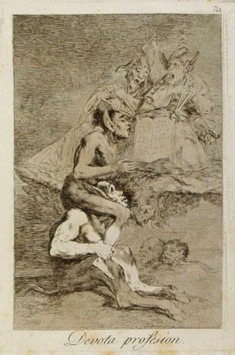 Франсиско Гойя. Благочестивая профессия. Бумага, офорт. 20х14. 1799. Библиотека Каталонии.