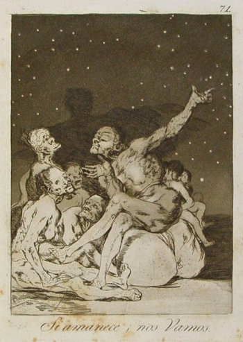 Франсиско Гойя. Когда рассветёт, мы уйдём. Бумага, офорт. 20х14. 1799. Библиотека Каталонии.