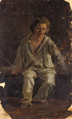 Чирков Александр Иннокентьевич. Сидящий человек. Картон, масло. 34х21. 1888. Частная коллекция.