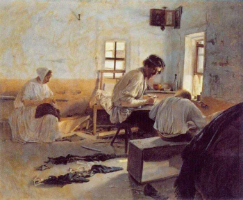 Соловьёв Лев Григорьевич. Сапожники. Холст, масло. 42х48,4. 1875. Государственная Третьяковская Галерея.
