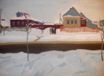 Попков Виктор Ефимович. Снежный день. Бумага, гуашь. 59х83. 1962. Государственный музей изобразительных искусств Республики Ингушетия.