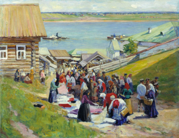 Бычков Вячеслав Павлович. Торговля лоскутом. Холст, масло. 54х71. 1908. Новокузнецкий художественный музей.