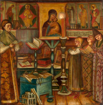 Стеллецкий Дмитрий Семёнович. В часовне. Холст, масло. 72,5х72. Частное собрание.