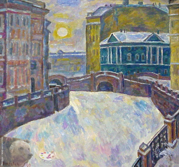 Выставка `Болдинская осень` в ЦДХ. 1999.. Браговский Эдуард Георгиевич. Дом Пушкина на Мойке. Холст, масло. 1999.