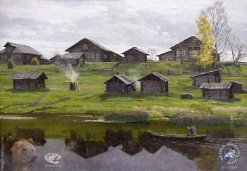 Выставка `Болдинская осень` в ЦДХ. 1999.. Грицай Александр Алексеевич. Северная деревня. Туйлино. Холст, масло.