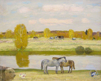 Выставка `Болдинская осень` в ЦДХ. 1999.. Ельчанинов Владимир Васильевич. Холст, масло. 1997.
