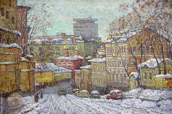 Выставка `Болдинская осень` в ЦДХ. 1999.. Желтушко Николай Петрович. Церковь всех святых на Кулишках. Холст, масло. 1998.