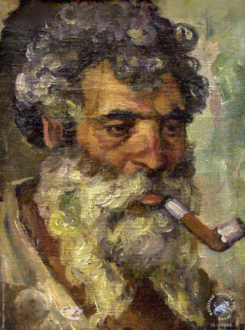 Выставка `Болдинская осень` в ЦДХ. 1999.. Иванов Виктор Иванович. Цыган с трубкой. Холст, масло. 1944.