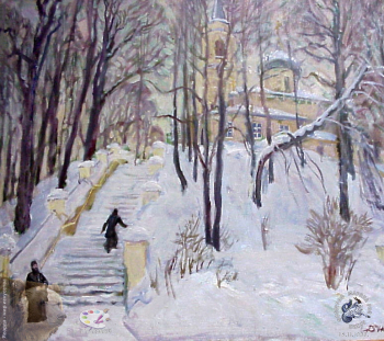 Выставка `Болдинская осень` в ЦДХ. 1999.. Нечитайло Дмитрий Васильевич. Святогорский монастырь. Холст, масло. 1999.