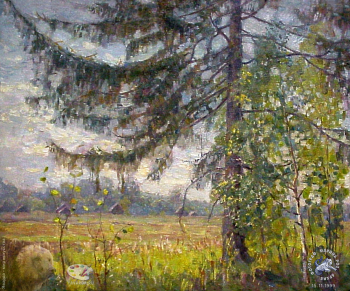 Выставка `Болдинская осень` в ЦДХ. 1999.. Новиков Александр Николаевич. Старая ель. Холст, масло. 1993.