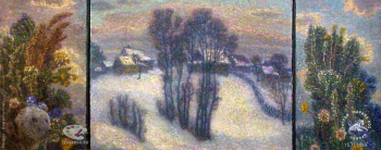 Выставка `Болдинская осень` в ЦДХ. 1999.. Орлов Игорь Михайлович. Триптих `Зимний пейзаж и травы`. Холст, масло. 1998.