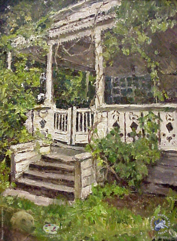 Выставка `Болдинская осень` в ЦДХ. 1999.. Очнев Андрей Евгеньевич. Беседка. Холст, масло. 1997.