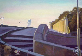 Выставка `Болдинская осень` в ЦДХ. 1999.. Петрова-Маслакова Марина Всеволодовна. Благословение городу. Холст, масло. 1989.