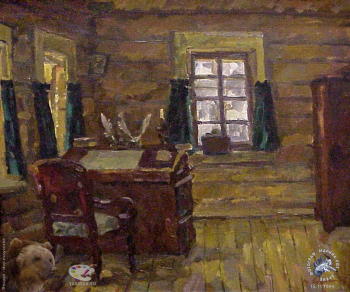 Выставка `Болдинская осень` в ЦДХ. 1999.. Сорокин Иван Васильевич. В избе приказчика. Холст, масло. 1977.