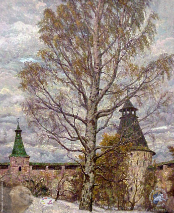 Выставка `Болдинская осень` в ЦДХ. 1999.. Стекольщиков Вячеслав Константинович. Берёза. Холст, масло. 1990.