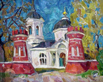 Выставка `Болдинская осень` в ЦДХ. 1999.. Суровцев Андрей Петрович. Ярополец. Усадьба Гончаровых. Холст, масло.
