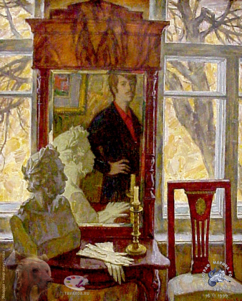 Выставка `Болдинская осень` в ЦДХ. 1999.. Суховецкий Алексей Николаевич. Осенний интерьер. Холст, масло. 1992.