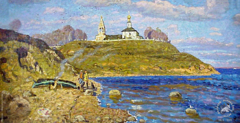 Выставка `Болдинская осень` в ЦДХ. 1999.. Ткачев Алексей Петрович и Ткачев Сергей Петрович. Городня на Волге. Холст, масло. 1998.