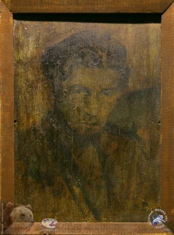 Выставка `Меер Айзенштадт. К синтезу 1930-х`. Автопортрет. Фанера, масло. 1925. Из коллекции Юрия Арендта. Фото 08.01.2019.
