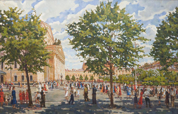 Горский Андрей Петрович. Утро у Большого театра. Холст, масло. 80х119. 1986. Частное собрание.