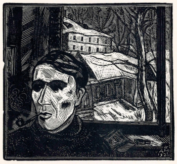 Митрохин Дмитрий Исидорович. Человек с трубкой. Бумага, ксилография. 92х101. 1928. Частное собрание.