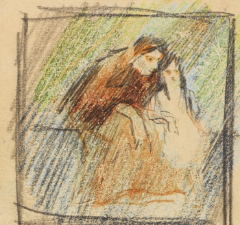 Август Маке. Женщина с ребёнком. Бумага, цветные карандаши. 10х11. 1907. Частное собрание.