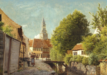 Петер Мёрк Мёнстед. Летний день в Ольборге. Холст, масло. 45х63. 1880. Частное собрание.
