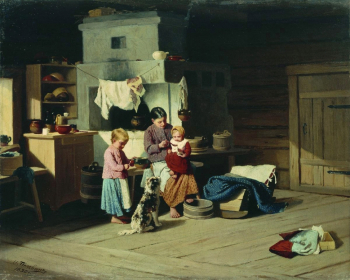Пелевин Иван Андреевич. Кормление ребёнка. Холст, масло. 34х43. 1890. Тюменский областной музей изобразительных искусств.