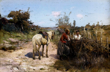 Васильковский Сергей Иванович. Свидание. Картон, масло. 23х36. 1894. Харьковский художественный музей.