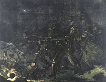 Бибиков Виктор Сергеевич. Морской десант. Бумага, линогравюра. 44х34. 1943. Частное собрание.