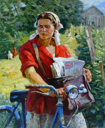 Шапаев Фёдор Васильевич. Сельский почтальон. Холст, масло. 96х81. 1959. Воронежский областной художественный музей имени И.Н.Крамского.