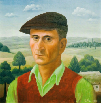 Иван Генералич. Автопортрет. ДСП, масло. 42х41,5. 1953. Местонахождение картины неизвестно.