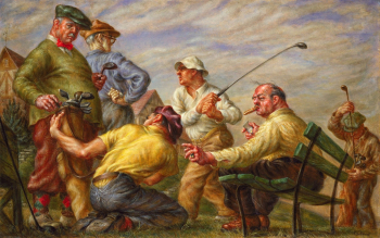 Пол Кадмус (Пол Кадмюс). Гольфисты. Холст, темпера. 80,6х127. 1936. Смитсоновский музей американского искусства.