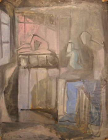 Богуславская (Пуни) Ксения Леонидовна. Двое в комнате. Бумага, масло. 65х50. 20 век. Частное собрание.